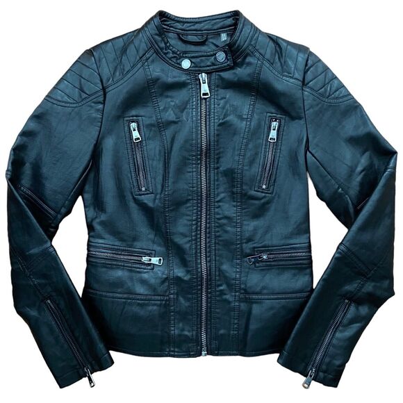 Kenneth Cole New York Moto Jacket Women’s Size XS Black Faux Leather New - Picture 1 of 11